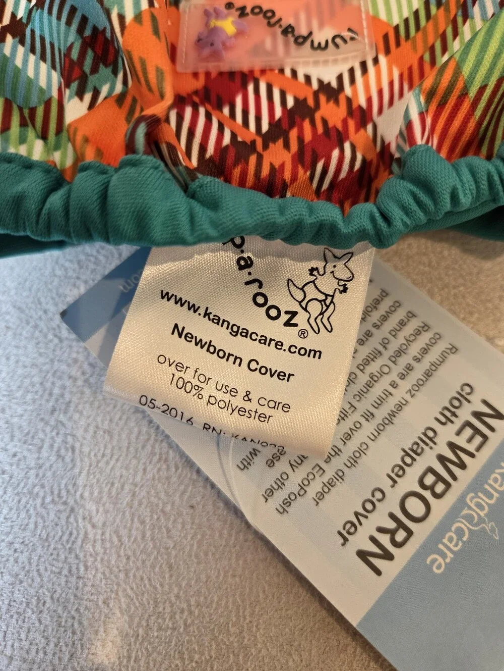 NWT Rumparooz Teal Trim Multicolor Plaid Cloth Diaper Cover - Newborn